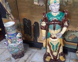 Pair of "hundred children" vases and pair of sansai figures.