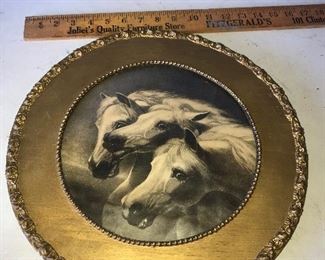 16” round framed horse print $40.00 