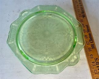 Green Depression Glass Cake Dish $12.00