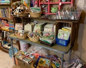 Back bedroom: Cute decorations for your child's room, vintage and unused patterns for sewing, sewing supplies, fabrics, quilt batting