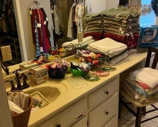 Master Bathroom: Hair accessories, towels, long dresses in all sizes