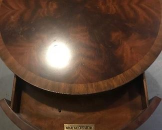 Round Maitland-Smith Table w/drawer ===> $350                            Dimensions: 24” diameter (top) 13” (bottom)
