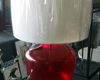Pacific Coast Lighting 28" Red Bubble Glass And Chrome Table Lamp With Cloth Shade