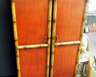Asian Inspired 2-Door Storage Cabinet With Brass Handles, 52" x 32" x 15"