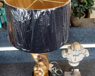 31" Scroll Design Table Lamp And Decorative Plume On Stand