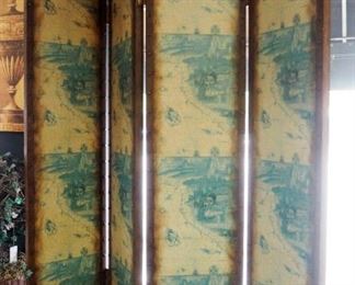 6' 4-Panel Room Divider/Screen With Old World Theme, Panels Measure 16" Wide