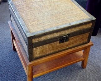 Leather And Rattan Chest Table 24" x 24" x 24"