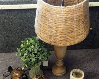 Pacific Coast Lighting 32" Beige Table Lamp With Wicked Shade, Decorative Column, Mosaic Glass Bird, Planter, And More, Qty 5 Pieces