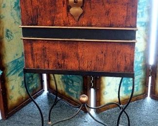 Decorative Metal Storage Trunk On Metal Stand 37.5" x 16" x 14"