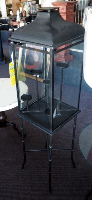 53" Metal And Glass 5-Candle Hurricane Lamp With Stand