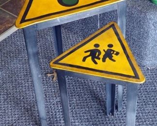 Metal Road Sign Accent Tables, 20" x 12" And 24" x 16", Qty 2