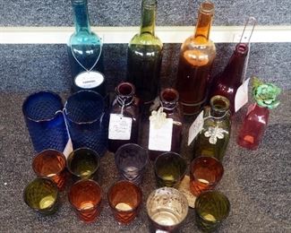 Colored Glass Bottles And Votive Candle Holders; Total Qty 18