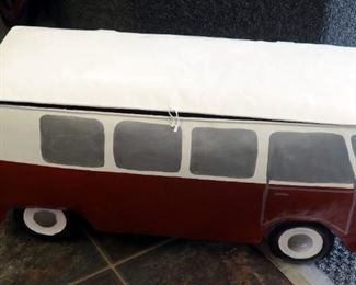 Metal Volkswagon Bus Cooler/Planter, 11" x 25" x 11", And Metal Bullseye Accent Table, 18" x 13"