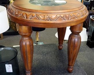 Quoizel Solid Wood Accent Tables With Beveled Glass Inlaid Top, 24" x 27" Round, Qty 2