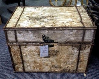 Decorative Birch And Twig Storage Trunk, 13" x 18" x 12", 16" Woven Basket, Decorative Reeds Qty 2, And Wire Spheres Qty 2
