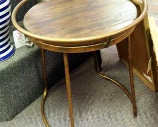 Uttermost Accent Table With Rustic Barn Wood Top And Bronze Finish, 24" x 22" Round