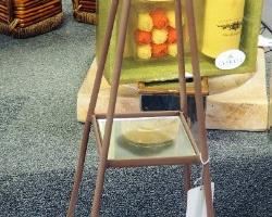 40" Metal Floral Stand With Leaf Accents And Mirrored Glass Shelves