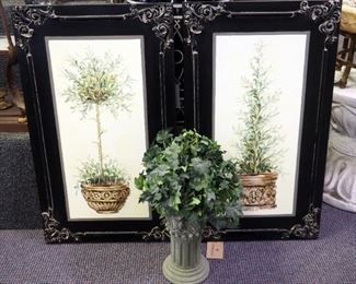 Uttermost Matching Topiary Framed Wall Art, 28" x 16", Qty 2; With Column Planter And Greenery