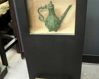Jishou Teapot Wall Shadow Box, 34" x 13.5" x 4", And Framed Teapot Shadow Boxes Qty 2, 10.5" x 9.25"