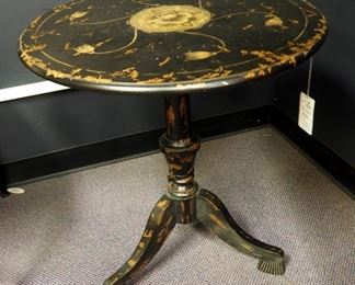 Distressed Painted Pedestal Accent Table, 26.5" x 24" Round