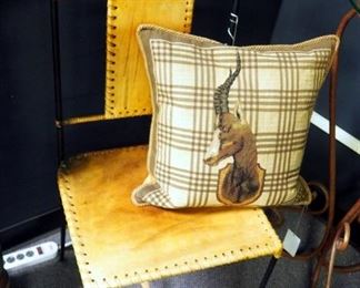 Iron And Leather Accent Chair With North Cob Antelope Pillow