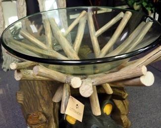 Uttermost Thoro Wood And Glass Centerpiece Bowl, 18" Round