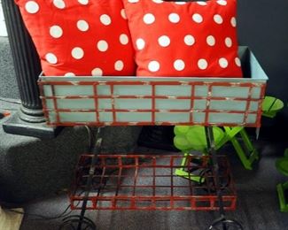 Painted Metal Display Cart, 30" x 28" x 12", Includes Polka Dot Pillows