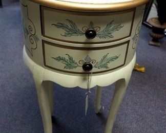 French Provincial 2-Drawer Hand Painted Accent Table, 29" x 17" Round