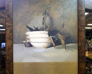 Framed Art Print 27" x 22.5", Waterlook 20" Glass Vase With Artificial Plant, Tray, Glass Votives, And Candlestick