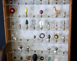 Finial Assortment, Qty 37, Various Styles, Includes Display Shelf 29" x 22"