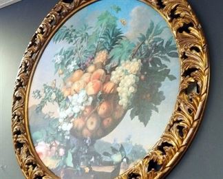 Round Framed Leaf Still Life Wall Hanging, Approximately 38" Round