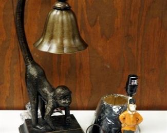 Austin 25" Bronzed Monkey Table Lamp And 12" Clothed Monkey Vanity Lamp With Shade
