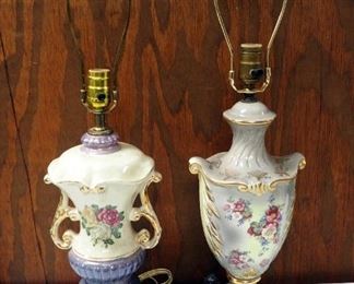 Antique Refurbished 27" Painted Porcelain Table Lamps, Qty 2