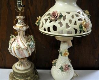 Refurbished Antique Capodimonte Lamps, 25", Qty 2, One With 12" Shade