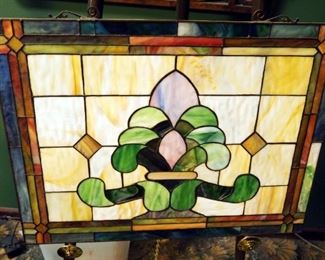 Antique Stained Glass Decorative Hanging Panel, 18.25" x 24.25"