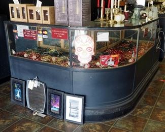 Antique Curved Glass Display Counter, 42" x 69" x 59" x 24"