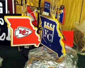 Sports Ornaments Including Chiefs, Royals, And KU, Includes Metal Stand