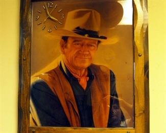 Wood Framed Battery Operated John Wayne Wall Clock, 27.5" x 19.25