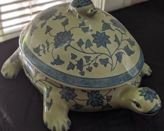 Large Blue and White Figural Turtle 