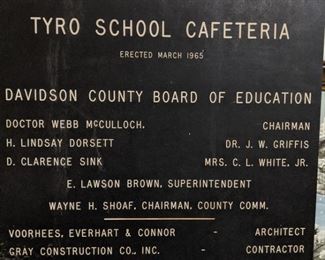 Tyro School Cafeteria Presentation Plaque