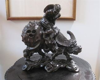 Water Buffalo and Rider Carving.