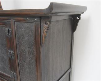 A fine antique Korean three level Book Storage Chest 56" x 43"  with inlaid Buddhist Swastika pattern.  