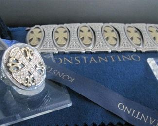 Konstantino  18K Gold, Sterling and Diamonds, Maltese Cross Bracelet and Ring.