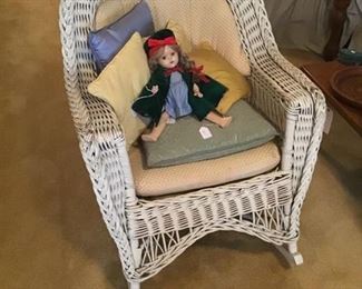 Antique Wicker Rocker and antique doll