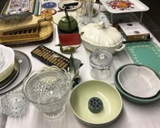 Vintage McCoy, Art Pottery Flower Frog, pressed glass, abacus and other fine basement finds