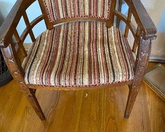 Antique Hand Carved Walnut Arm Chair. Germany. Burlap/Spring Seat