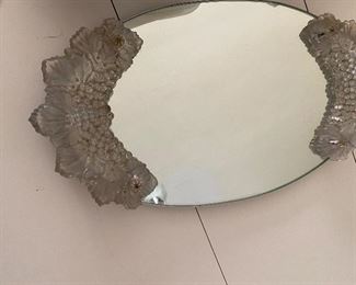 Vintage Oval Dresser Tray with Glass