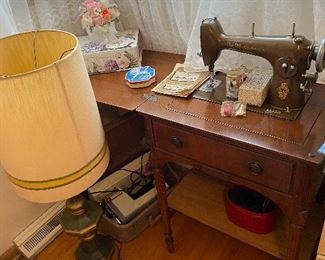 Vintage Sewing Machine with Cabinet