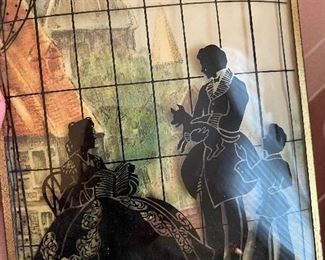 Vintage Reverse Painting Silhouette Glass