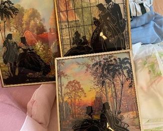 Vintage Reverse Painting Silhouette Glass 